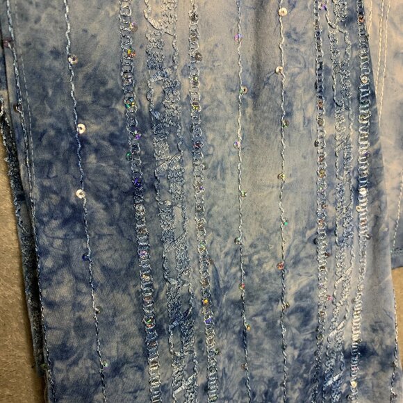 Only Nine Women Fairy Whimsical Waterfall Watercolor Sequin Open Cardigan L Blue - Picture 5 of 10